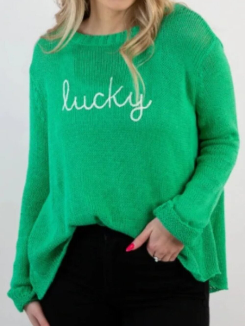 Wooden Ships Lucky Green Embroidered Sweater M/L